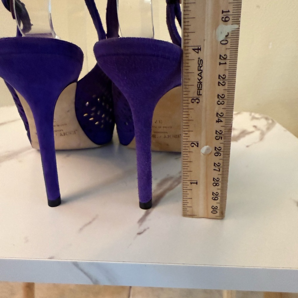Jimmy Choo Nova Purple Suede Lazer Cut Heels, Size 37 (7 US,) EUC - Picture 8 of 10